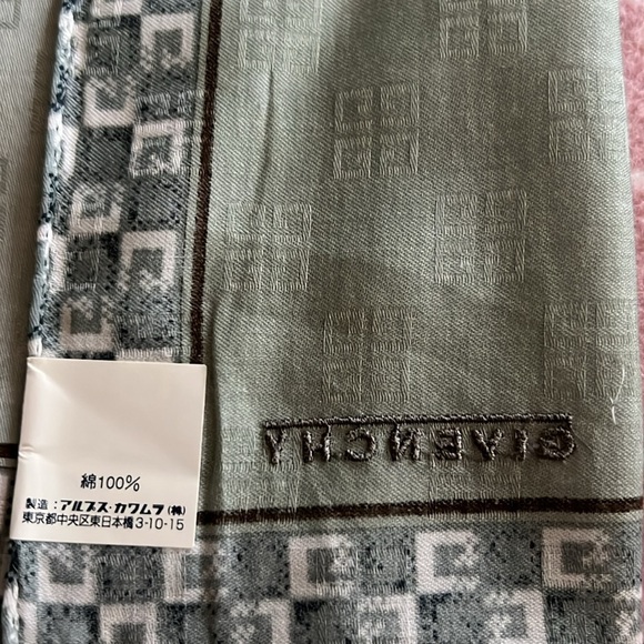 Givenchy Monsieur Green Logo Pattern Cotton Handkerchief/Scarf - Picture 3 of 4
